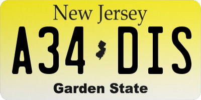 NJ license plate A34DIS