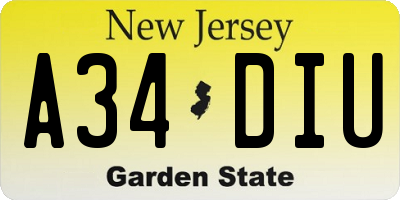 NJ license plate A34DIU