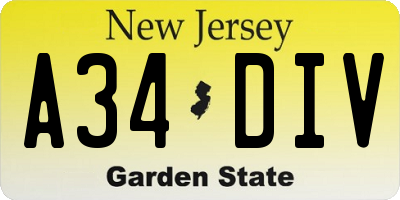NJ license plate A34DIV