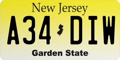 NJ license plate A34DIW