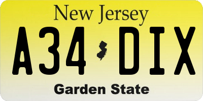 NJ license plate A34DIX