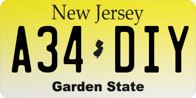 NJ license plate A34DIY