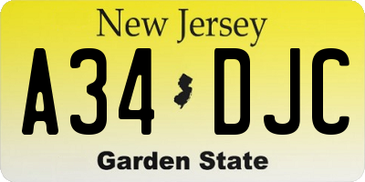 NJ license plate A34DJC