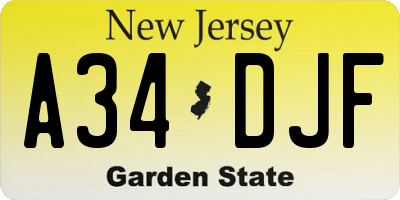 NJ license plate A34DJF