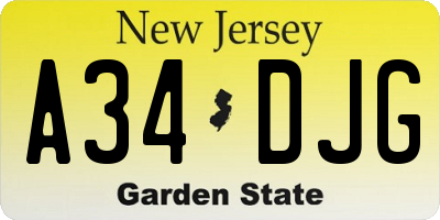 NJ license plate A34DJG
