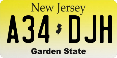NJ license plate A34DJH