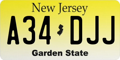 NJ license plate A34DJJ