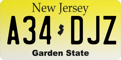 NJ license plate A34DJZ