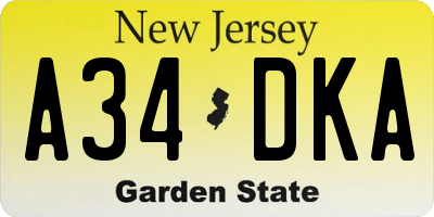 NJ license plate A34DKA