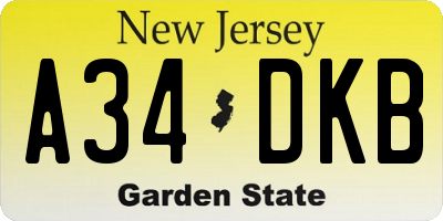 NJ license plate A34DKB