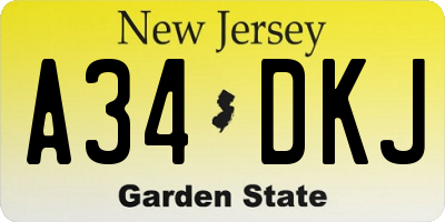 NJ license plate A34DKJ