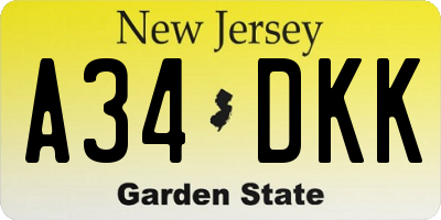 NJ license plate A34DKK