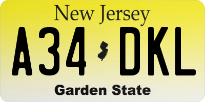 NJ license plate A34DKL