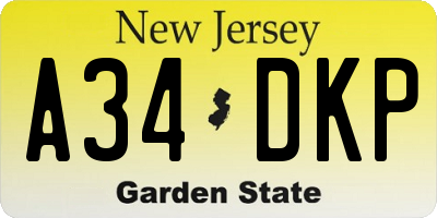 NJ license plate A34DKP