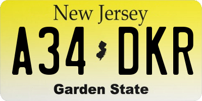 NJ license plate A34DKR