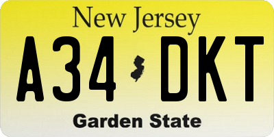 NJ license plate A34DKT