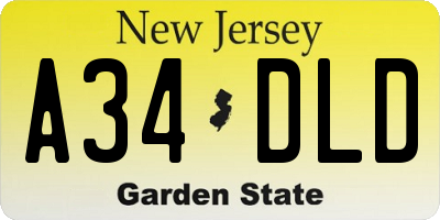 NJ license plate A34DLD