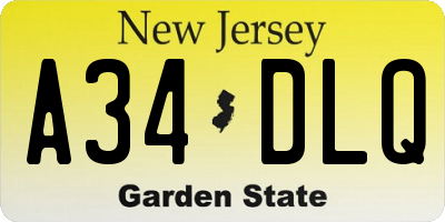 NJ license plate A34DLQ