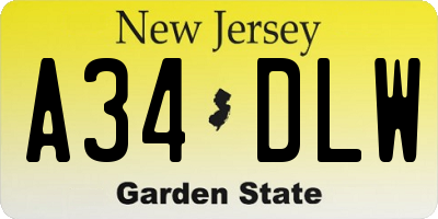 NJ license plate A34DLW