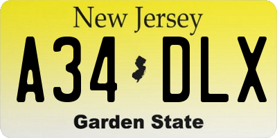 NJ license plate A34DLX
