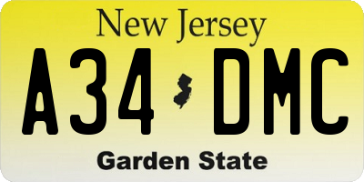 NJ license plate A34DMC