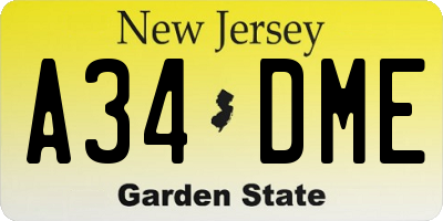 NJ license plate A34DME