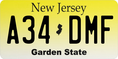NJ license plate A34DMF