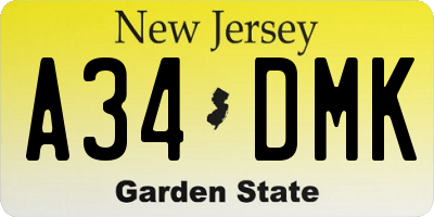 NJ license plate A34DMK