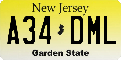 NJ license plate A34DML