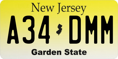 NJ license plate A34DMM