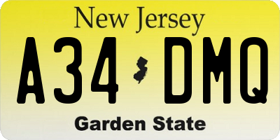 NJ license plate A34DMQ