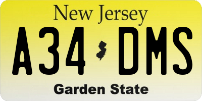 NJ license plate A34DMS