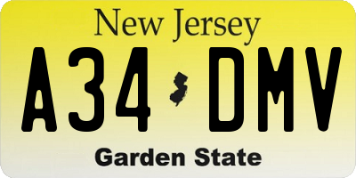 NJ license plate A34DMV