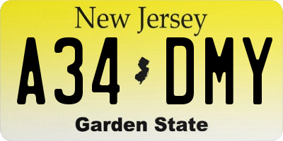 NJ license plate A34DMY