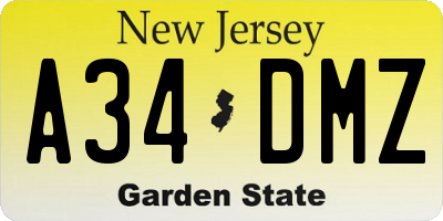 NJ license plate A34DMZ