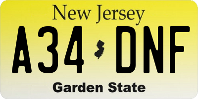 NJ license plate A34DNF