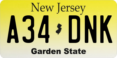 NJ license plate A34DNK