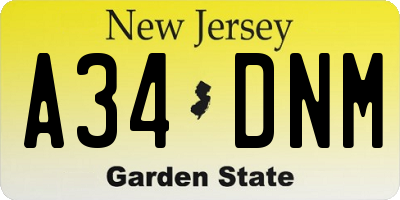 NJ license plate A34DNM