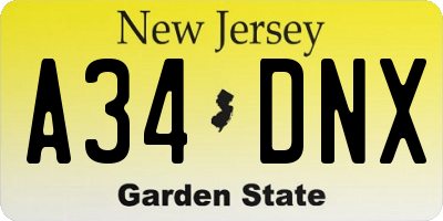 NJ license plate A34DNX