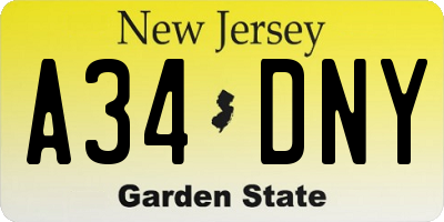 NJ license plate A34DNY