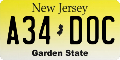 NJ license plate A34DOC