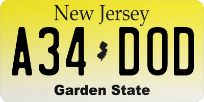 NJ license plate A34DOD