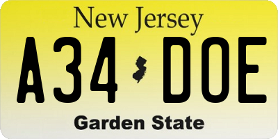 NJ license plate A34DOE