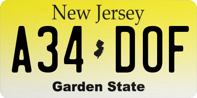 NJ license plate A34DOF