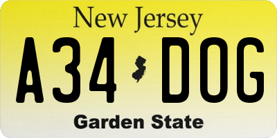 NJ license plate A34DOG