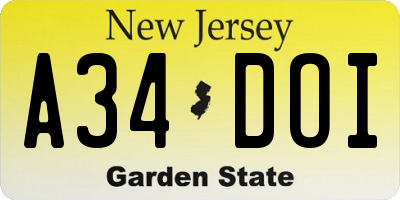 NJ license plate A34DOI