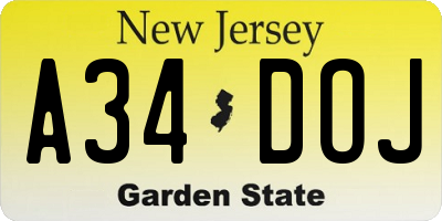 NJ license plate A34DOJ