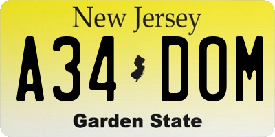 NJ license plate A34DOM