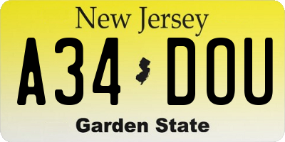 NJ license plate A34DOU
