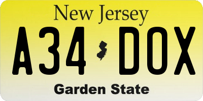 NJ license plate A34DOX